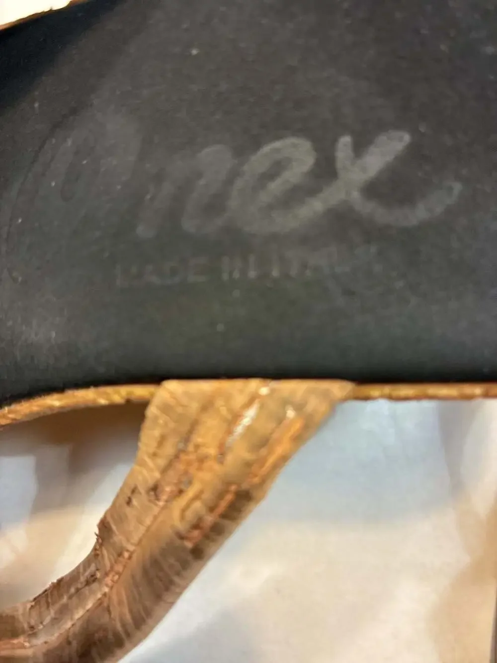 Onex Simona Black Leather and Cork Cross Band Wedge Sandals
